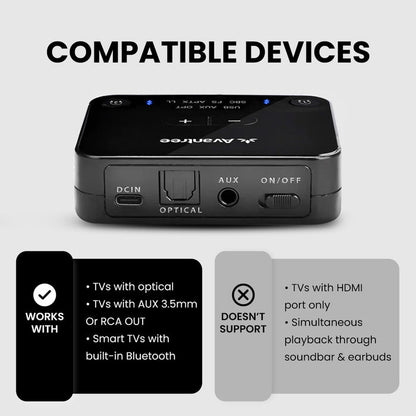 HT4186 Wireless Earbuds for TV Watching, Supports TVs with optical, and 3.5mm AUX. No pass-through, no HDMI