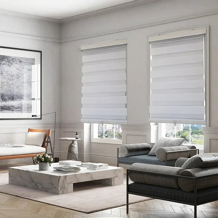 ITY CDNW-1 55 Olivia Stone Cordless Polyester Zebra Day-Night Blind 55"x84" in White