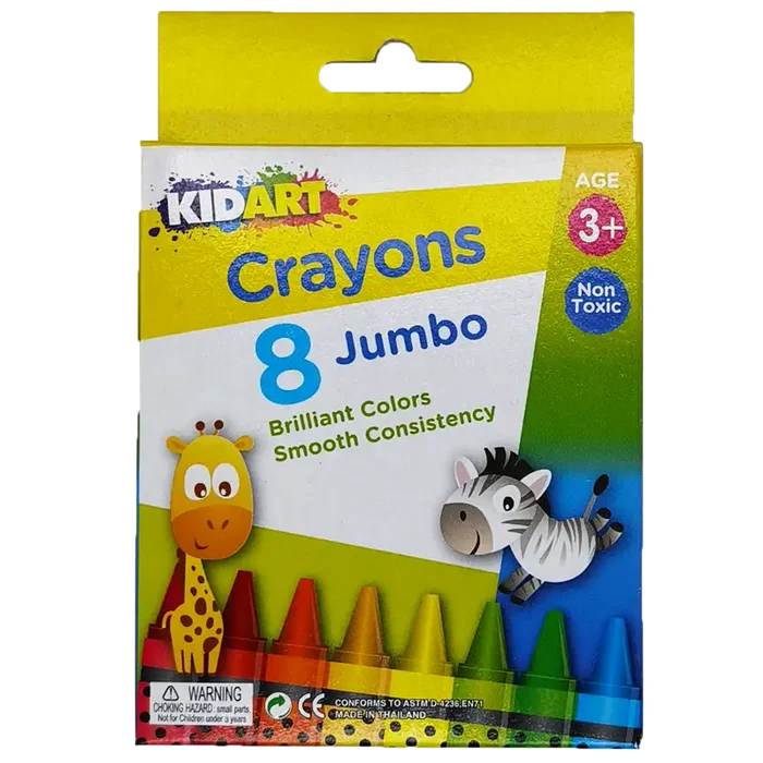 KidArt Brilliant Colour, Smooth Consistancy JUMBO Crayons (8 Pack) - 8851934740089