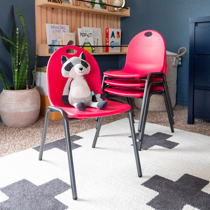 stuffed animal on stacking chair