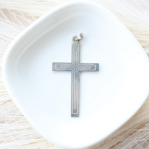 Large Flat Etched Cross Pendant