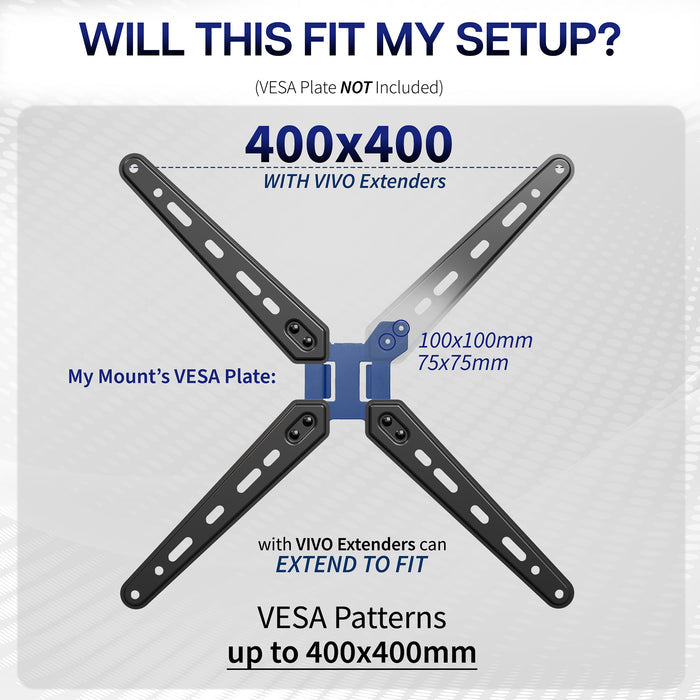 Diagram showing VESA pattern compatibility with VIVO extenders on a white background