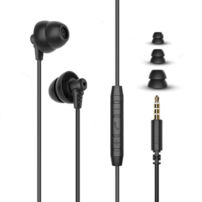 Lullaby E20 Sleep Headphones Wired for Side Sleepers. 2 pairs of 3.5mm wired sleep earbuds with tiny buds for side sleepers & small ears. Ultra-soft noise-canceling with mic & volume control