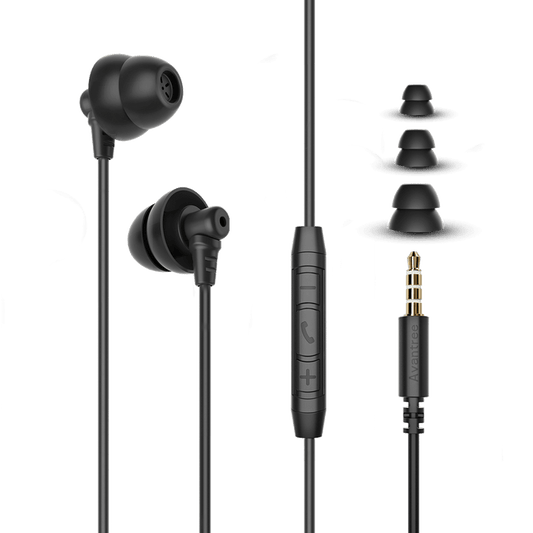 Lullaby E20 Sleep Headphones Wired for Side Sleepers. 2 pairs of 3.5mm wired sleep earbuds with tiny buds for side sleepers & small ears. Ultra-soft noise-canceling with mic & volume control