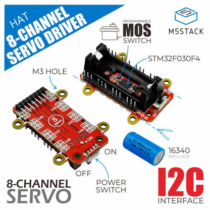 M5StickC 8-Channel Servo Driver HAT - m5stack-store