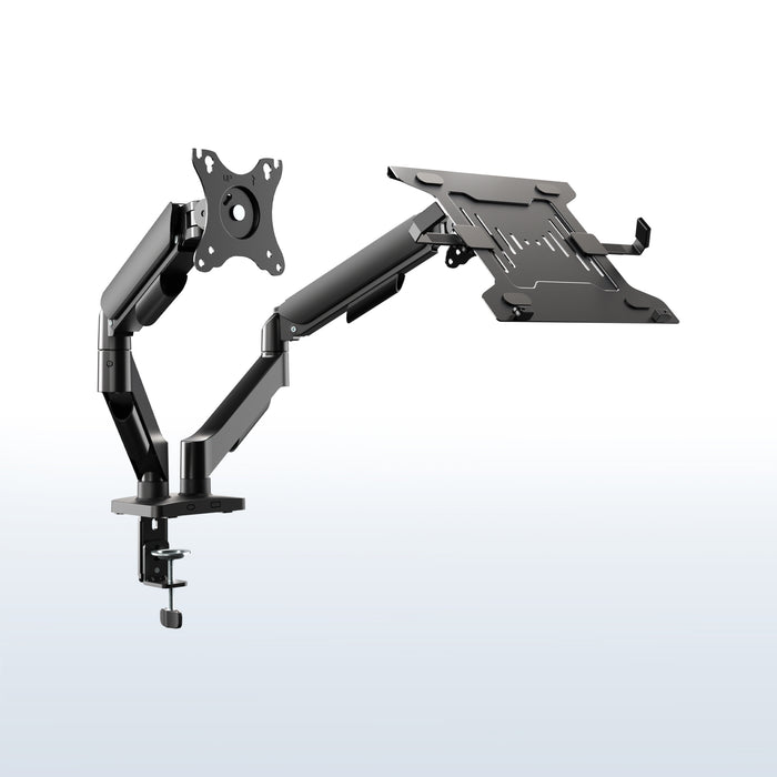 Mechanical Arm Single Monitor and Laptop Desk Mount - Up to 32" Screens, 15.6" Laptops