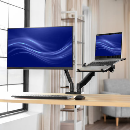 Mechanical Arm Single Monitor and Laptop Desk Mount - Up to 32" Screens, 15.6" Laptops