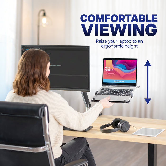 Mechanical Arm Single Monitor and Laptop Desk Mount - Up to 32" Screens, 15.6" Laptops