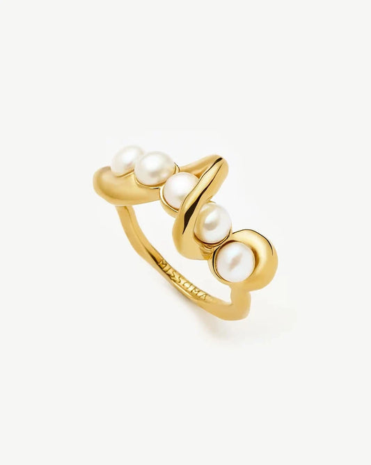 Molten Pearl Twisted Stacking Ring | 18ct Gold Vermeil/Pearl Rings Missoma