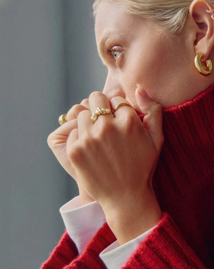 Molten Pearl Twisted Stacking Ring | 18ct Gold Vermeil/Pearl Rings Missoma