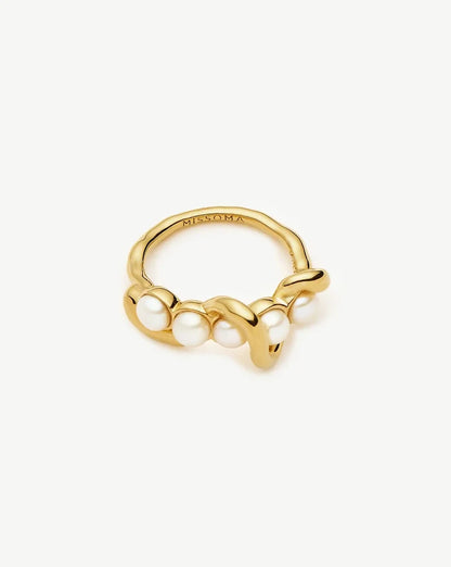 Molten Pearl Twisted Stacking Ring | 18ct Gold Vermeil/Pearl Rings Missoma