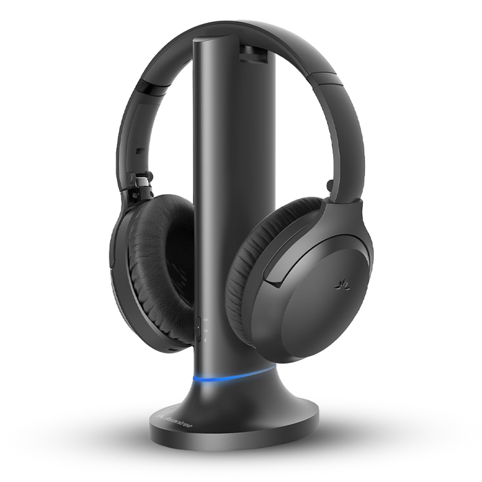 Opera Plus Wireless TV Headphones with Clear Dialogue and Boosted Volume for Seniors, optical and AUX soundbar passthrough; HDMI passthrough not supported.