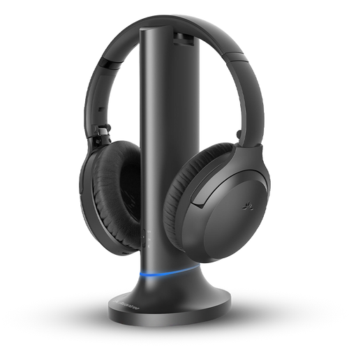 Opera Plus Wireless TV Headphones with Clear Dialogue and Boosted Volume for Seniors, optical and AUX soundbar passthrough; HDMI passthrough not supported.