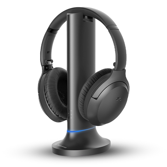 Opera Plus Wireless TV Headphones with Clear Dialogue and Boosted Volume for Seniors, optical and AUX soundbar passthrough; HDMI passthrough not supported.