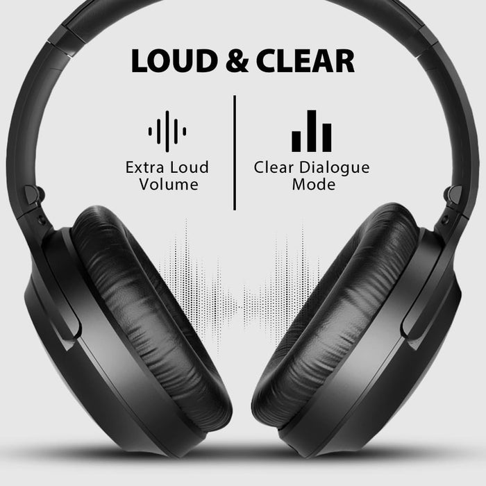 Opera Plus Wireless TV Headphones with Clear Dialogue and Boosted Volume for seniors, with adjustable volume boost for comfortable