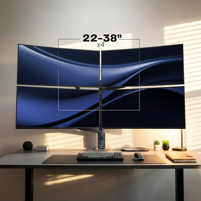 Quad Ultrawide Heavy Duty Pneumatic Arm Wall Monitor Mount Fits Four Screens 22"-38"
