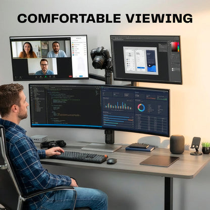 Quad Ultrawide Heavy Duty Pneumatic Arm Wall Monitor Mount comfortable viewing