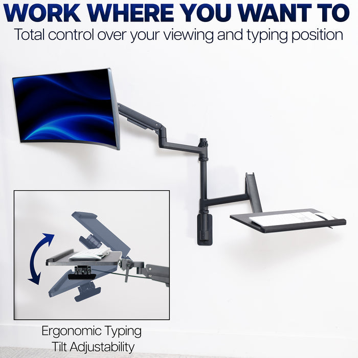 Ergonomic monitor arm with adjustable height and tilt on a white background