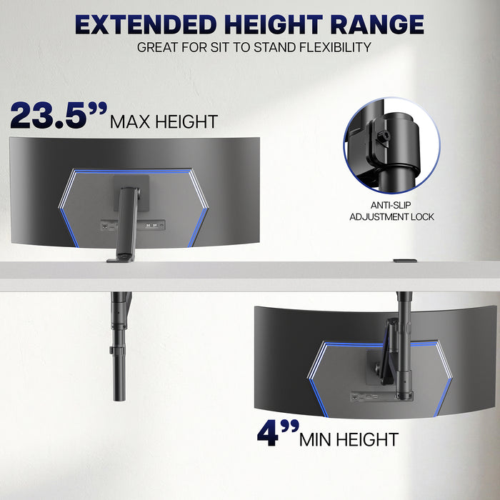 Pneumatic Arm Single Ultrawide Upside Down Monitor Mount - 17" to 32" Screens