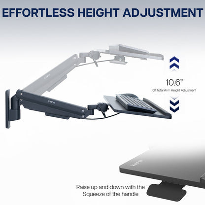 Pneumatic Wall Mounted Keyboard Tray with height adjustment features on a white background.