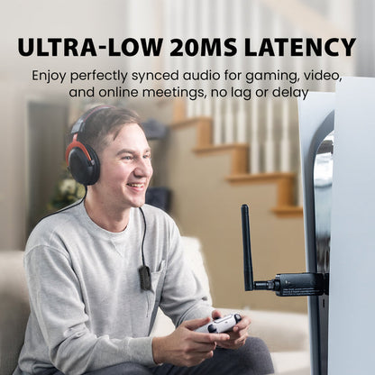 ProLink Bluetooth Adapter & Headphones Receiver, ultra-low 20ms latency for smooth gaming, online meetings, and lip-sync video.