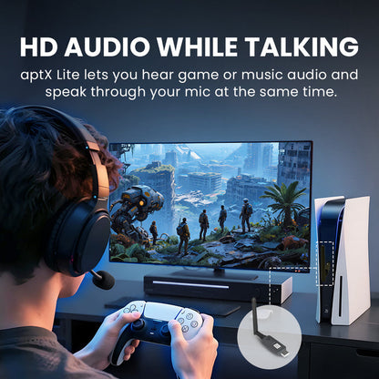 ProLink Bluetooth Adapter & Headphones Receiver, HD audio, aptX Lite supports simultaneous game audio and voice chat with low latency.