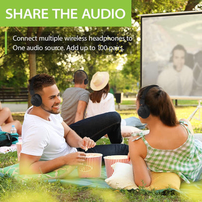 Quartet Wireless Broadcasting Set for Parties and Outdoor Activities, connect up to 100 headphones for group listening.