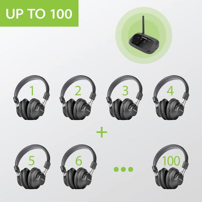Quartet Wireless Broadcasting Set for Parties and Outdoor Activities, connect up to 100 headphones for group listening