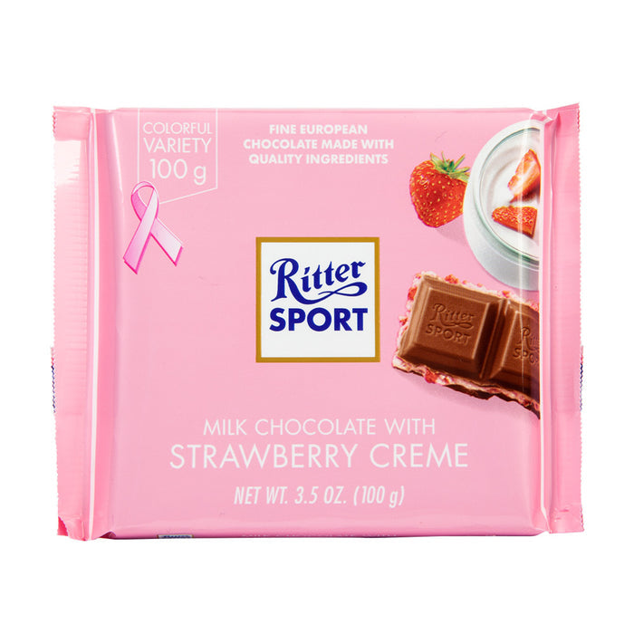 Ritter Sport Strawberry Creme Milk Chocolate Bar - 12 Count