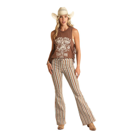 Rock & Roll Denim Ladies Aztec Button Flare Jean