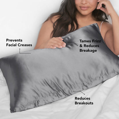 KITSCH Charcoal King Satin Pillowcase — product highlights