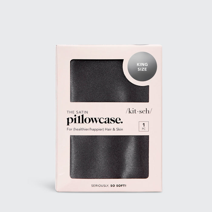 KITSCH Charcoal King Satin Pillowcase — packaging shot — charcoal satin king pillowcase in product packaging