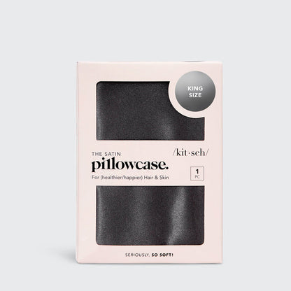 KITSCH Charcoal King Satin Pillowcase — packaging shot — charcoal satin king pillowcase in product packaging