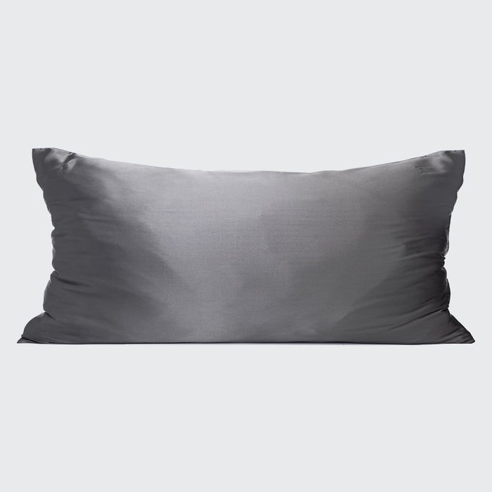 KITSCH Charcoal King Satin Pillowcase — product image — charcoal satin king pillowcase detail