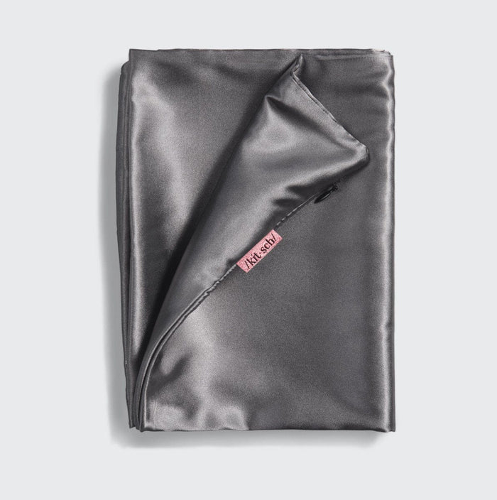 KITSCH Charcoal Standard Satin Pillowcase — styled bedroom scene