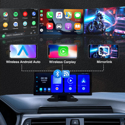 SCUMAXCON 11.26" Portable Car Stereo Wireless CarPlay Android Auto Airplay Android Cast 4K Dash Cam with Backup Cam IPS Touchscreen Loop Recording GPS Navigation Bluetooth USB AUX Built-in Speaker