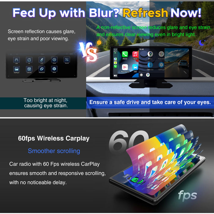 SCUMAXCON 11.26" Portable Car Stereo Wireless CarPlay Android Auto Airplay Android Cast 4K Dash Cam with Backup Cam IPS Touchscreen Loop Recording GPS Navigation Bluetooth USB AUX Built-in Speaker