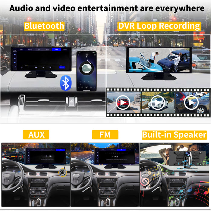 SCUMAXCON 11.26" Portable Car Stereo Wireless CarPlay Android Auto Airplay Android Cast 4K Dash Cam with Backup Cam IPS Touchscreen Loop Recording GPS Navigation Bluetooth USB AUX Built-in Speaker