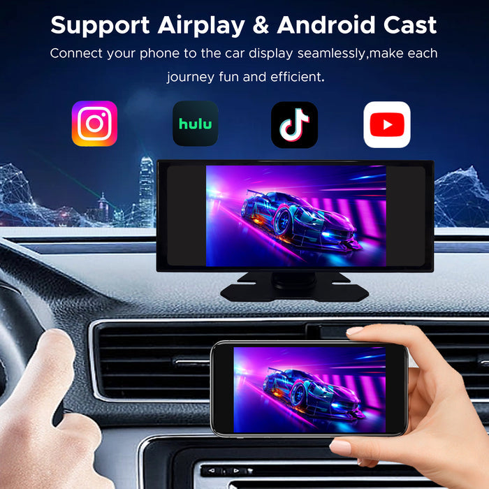 SCUMAXCON 11.26" Portable Car Stereo Wireless CarPlay Android Auto Airplay Android Cast 4K Dash Cam with Backup Cam IPS Touchscreen Loop Recording GPS Navigation Bluetooth USB AUX Built-in Speaker