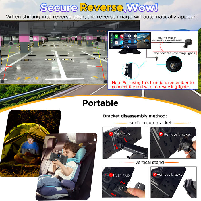 SCUMAXCON 11.26" Portable Car Stereo Wireless CarPlay Android Auto Airplay Android Cast 4K Dash Cam with Backup Cam IPS Touchscreen Loop Recording GPS Navigation Bluetooth USB AUX Built-in Speaker
