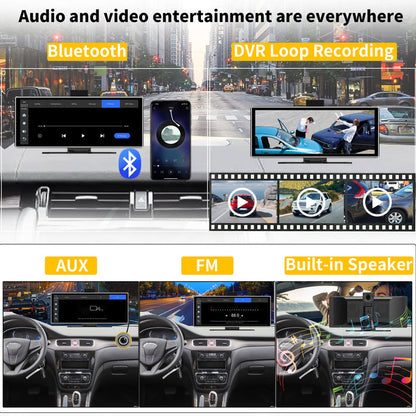 SCUMAXCON Portable Car Stereo Wireless CarPlay Android Auto 4K Dash Cam with Backup Cam Airplay 11.26" IPS Touchscreen Loop Recording GPS Navigation Bluetooth FM AUX Built in Speaker Miracast