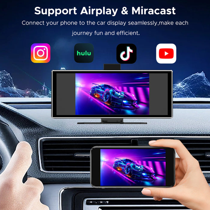 SCUMAXCON Portable Car Stereo Wireless CarPlay Android Auto 4K Dash Cam with Backup Cam Airplay 11.26" IPS Touchscreen Loop Recording GPS Navigation Bluetooth FM AUX Built in Speaker Miracast