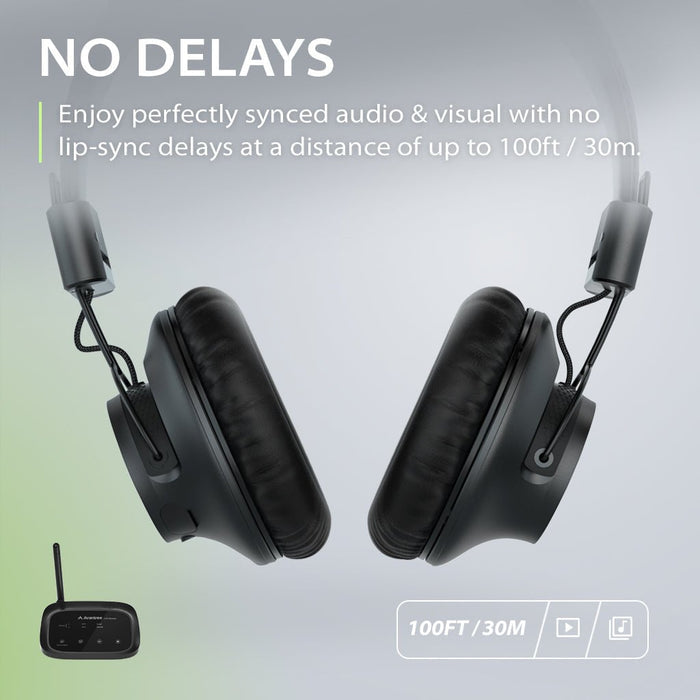 Shift Wireless Multi-Channel Switchable Wireless TV headphone Set. No Audio delay, up to 100ft