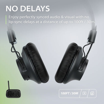 Shift Wireless Multi-Channel Switchable Wireless TV headphone Set. No Audio delay, up to 100ft