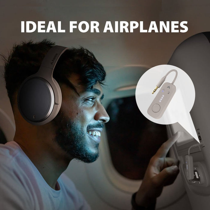 Sky Eon Airplane Headphones with Bluetooth Adapter. Ideal for in-flight audio, travel, calls, and TV use with plug-and-play setup.