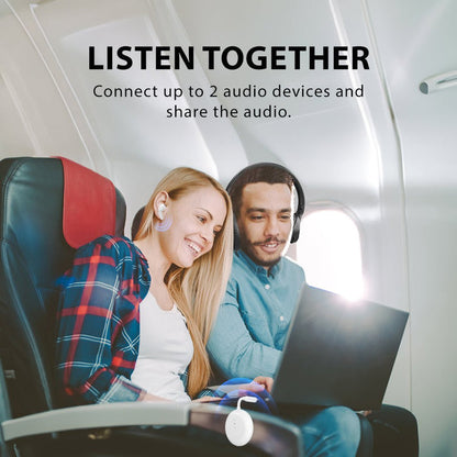 SoundJet R1 3.5mm AUX Airplane Bluetooth Adapter for Headphones and AirPods, pairs 2 bluetooth headphones simultaneously