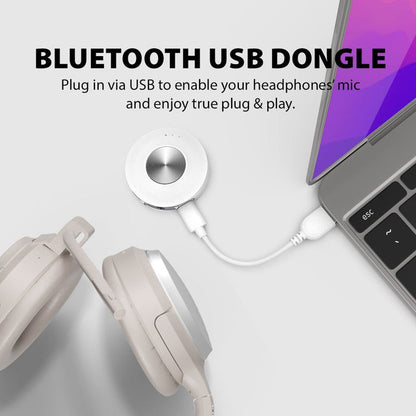 SoundJet R2 Bluetooth Adapter for Airplane, PC, Gym, and PS5, plug-and-play with microphone support via USB.