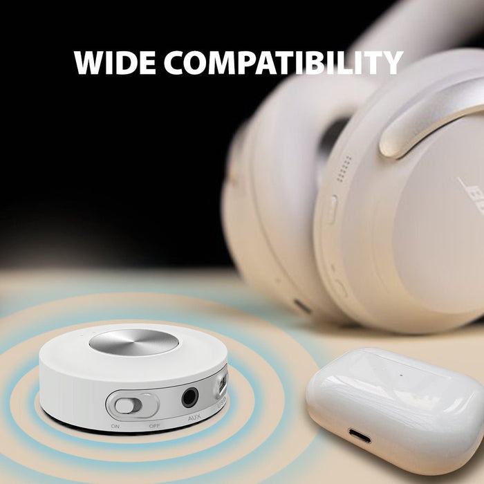 SoundJet R2 Bluetooth Adapter for Airplane, PC, Gym, and PS5, compatible with any bleutooth hadphones, AUX devices, workouts, and entertainment