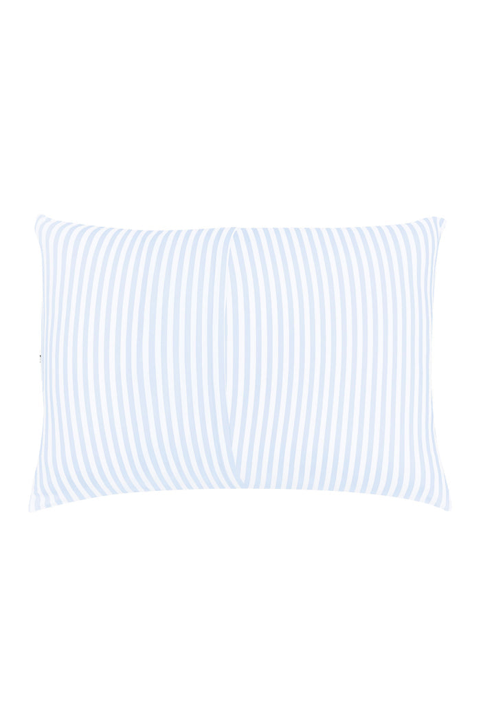 Envelope closure on the back of the Standard Pillowcase in Small Mist Stripe