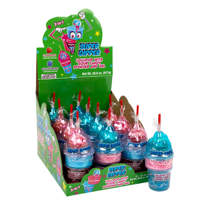 Super Dipper 3 In 1 Sour Candy and Gel Lollipop - 12 Count